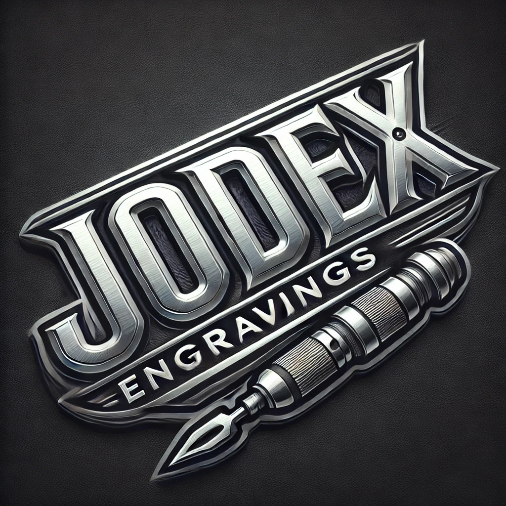 JODEX Engravings logo, metal design with a tool