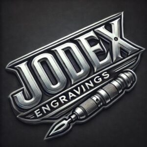 JODEX Engravings logo, metal design with a tool