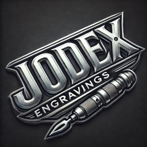 JODEX Engravings logo, metal design with a tool