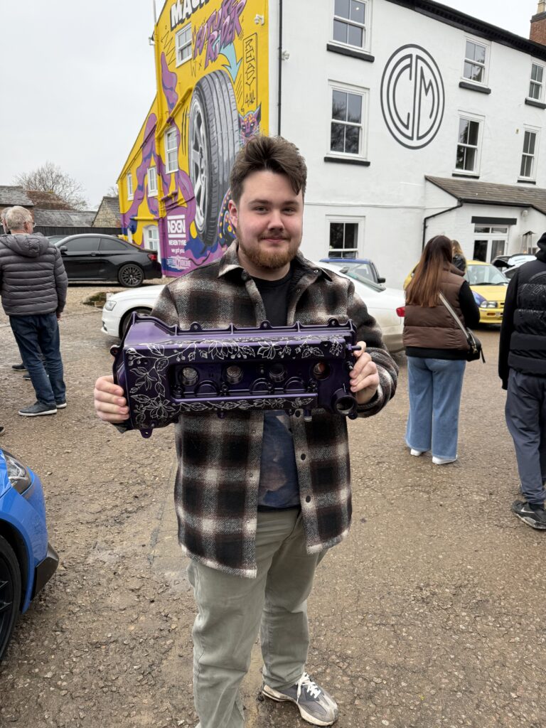 Engraving floral art onto a Toyota MR2 rocker cover, custom design, luxury art, modified cars, builtnotbought JODEX Engravings Jodex Legends Adam caffeine and machine the hill