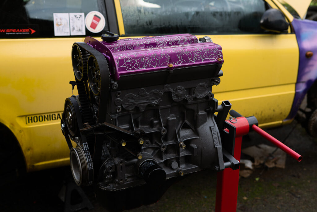summercoatfox Jodexengravings JODEX Legends Skye G13B Suzuki Swift Alto Engine Swap with engraved jdm cherryblossom and fox art twin cam