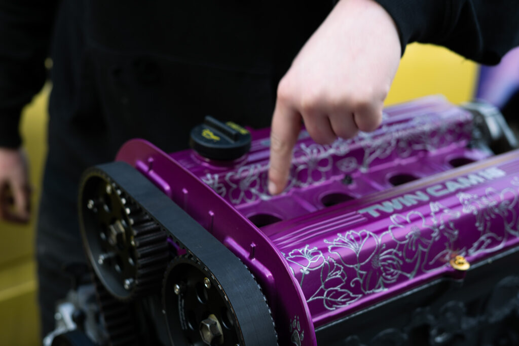 summercoatfox JODEX Legends Skye G13B Suzuki Swift Alto Engine Swap with engraved jdm cherryblossom and fox art twin cam