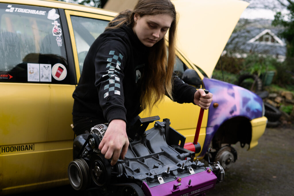 summercoatfox JODEX Legends Skye G13B Suzuki Swift Alto Engine Swap with engraved jdm cherryblossom and fox art twin cam