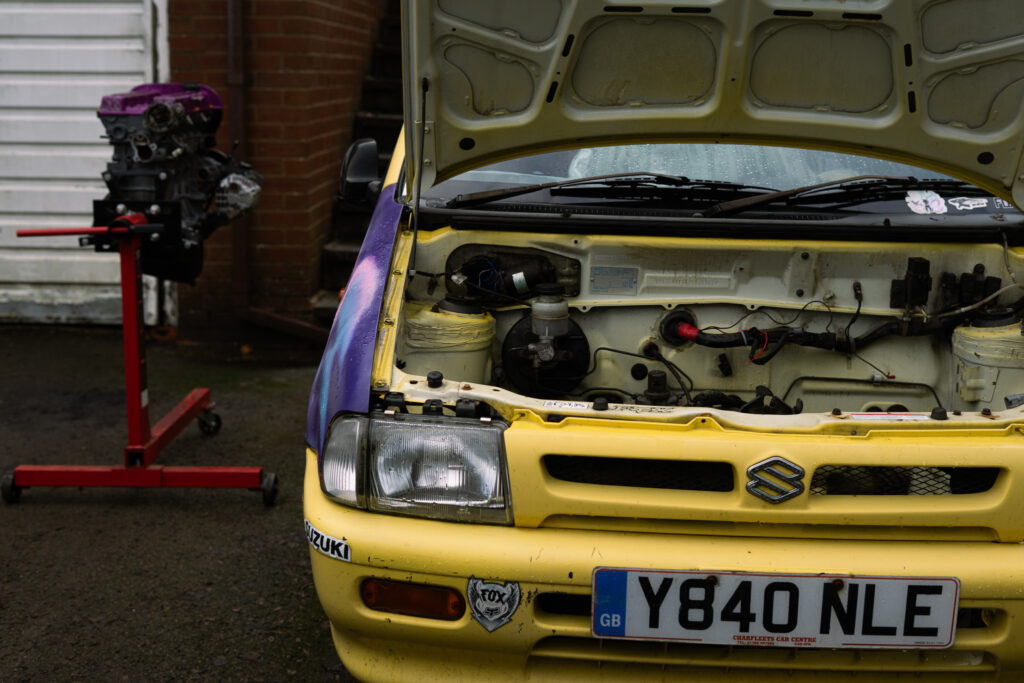 summercoatfox JODEX Legends Skye G13B Suzuki Swift Alto Engine Swap with engraved jdm cherryblossom and fox art twin cam