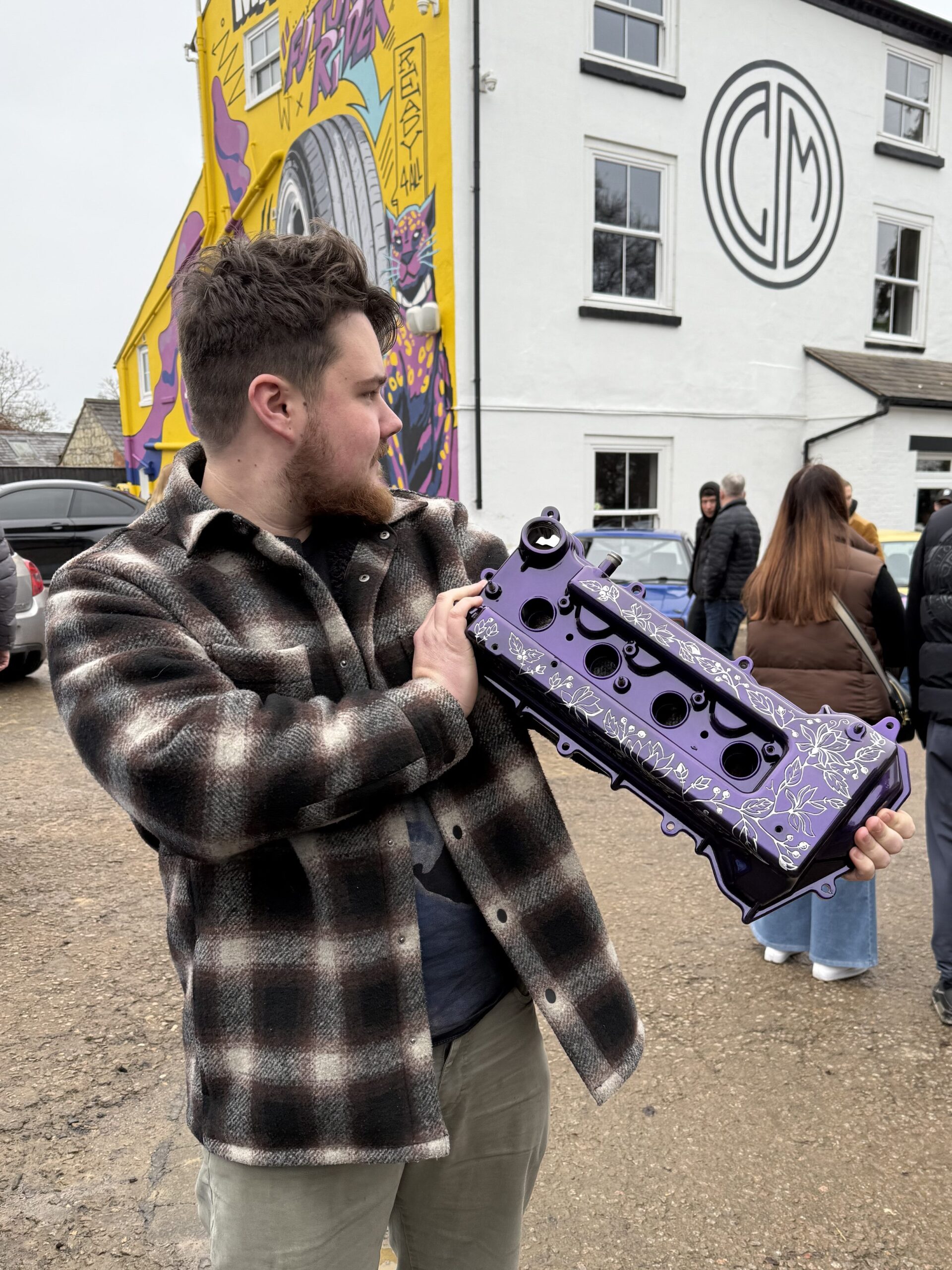 Engraving floral art onto a Toyota MR2 rocker cover, custom design, luxury art, modified cars, builtnotbought JODEX Engravings Jodex Legends Adam caffeine and machine the hill 